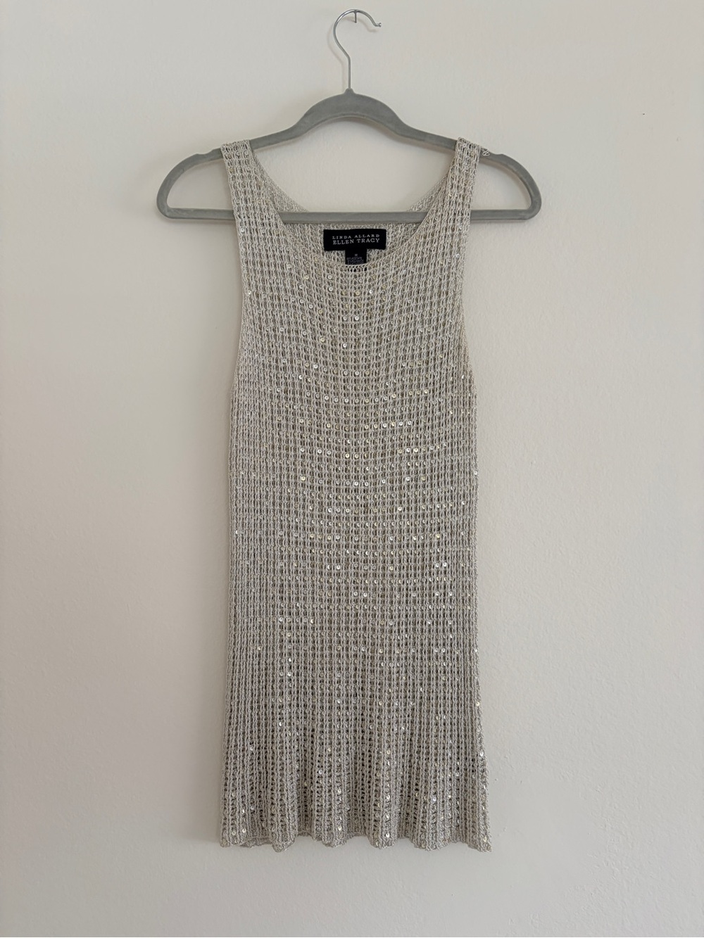 Vintage Ellen Tracy Silver Sequin Knit Mini Dress